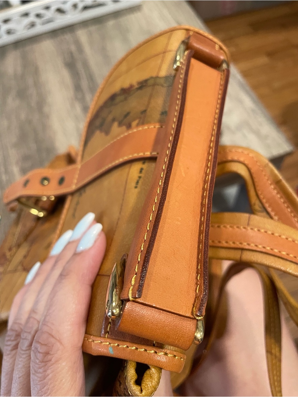 Alviero Martini Tan Map-Print Leather Backpack with Gold Hardware - Picture 11 of 13